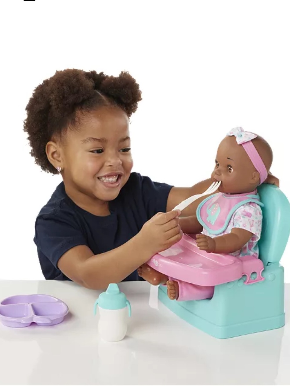 Baby Feeding Doll with Pink & Blue Mealtime Set - Picture 4 of 9